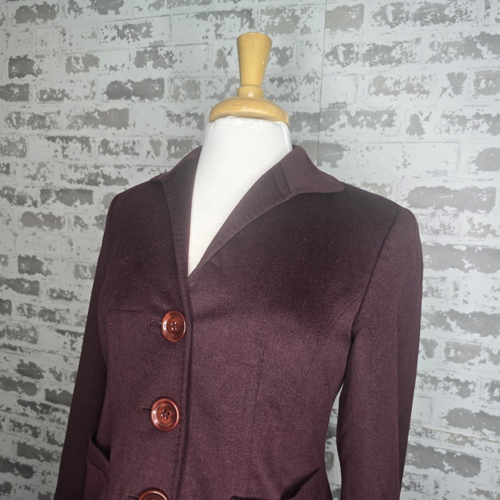 Lafayette 148 NY Blazer Womens 2 Burgundy Cropped Wool Angora Velvet Career Work - Picture 2 of 11